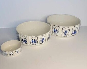 Vintage Set of 3 Czechoslovakia Blue & White  Bowls Delft