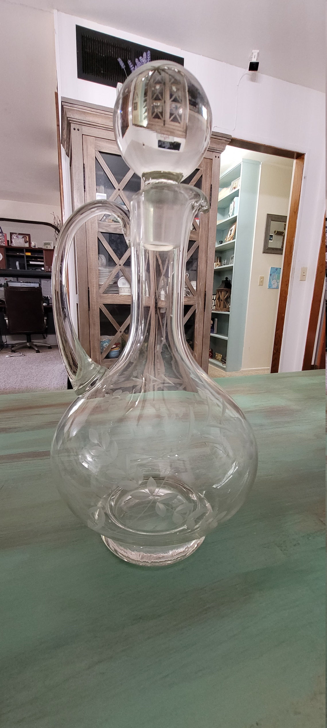 Vintage Etched Glass Wine Decanter Wine Carafe Etsy