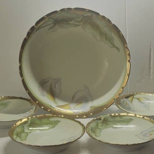 Bavaria Tirschenreuth Centerpiece with 3 Bowls Nouveau Call Lily Double Gold 1903