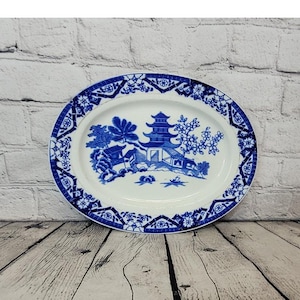 Antique China Platter Willow Pattern by Royal Worcester