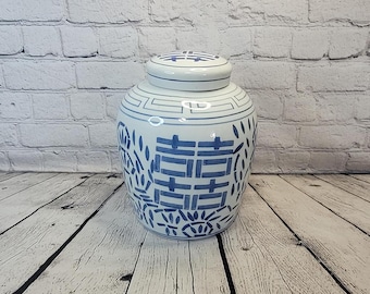 Blue and white Double Happiness Ginger Jar