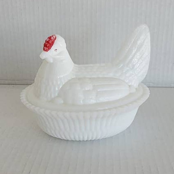 Hen on a Nest Vintage Milk Glass Covered Dish