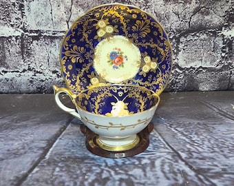 Vintage Aynsley Royalty Cobalt Blue Teacup and Saucer Set