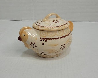 Vintage Ceramic Floral Chicken Hen Measuring Spoon Holder With Ring Holder