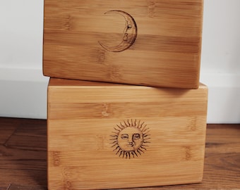 Reclaimed Bamboo Eco-Friendly Yoga Block - Surya Sun and Chandra Moon Yoga Prop