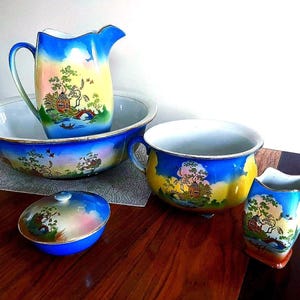 Vintage Washstand Jug bowl shaving cup chamber pot set