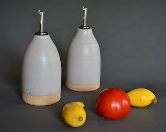 Handmade Pottery Oil & Vinegar Cruet Bottles Set