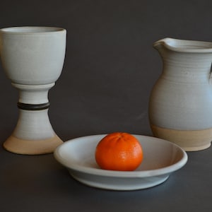 Communion Set,  Handmade Pottery Stoneware, Large Chalice, Pitcher, Paten, Communion Set, Mass, Eucharist,  Liturgical set08, 3 piece set.