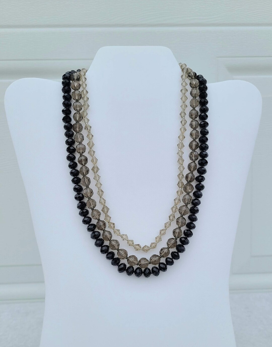 Vintage Variegated Three Strand Jet Black and Gray Faceted - Etsy