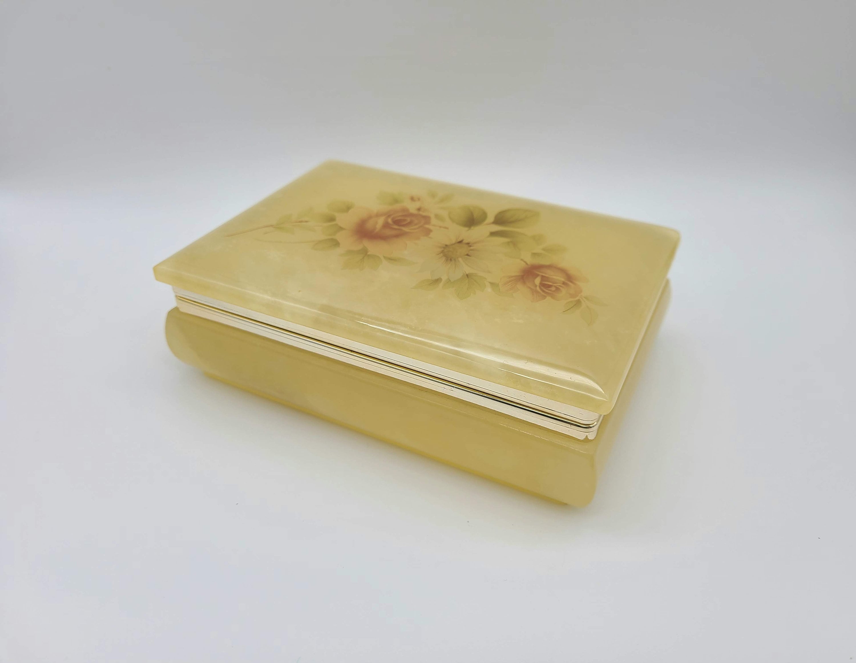Italian Genuine Alabaster Jewelry-Dresser-Trinket Box