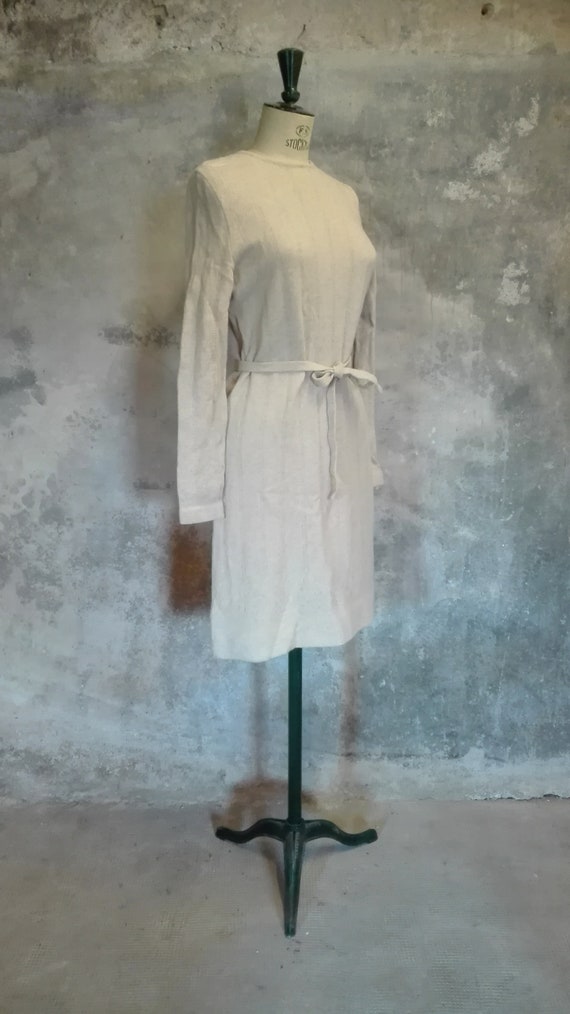 JEAN DESSES vintage 1960 fancy ecru wool jersey dr