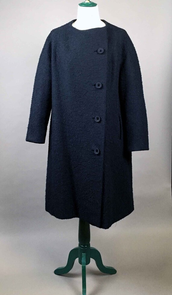 manteau vintage 1950 en laine bouclette noire - Gem