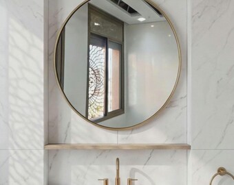 Round Brass Mirror, Circular Gold Wall Mirror, Modern Bathroom Vanity Mirror, Minimalist Brass Frame Mirror, Luxury Home Decor