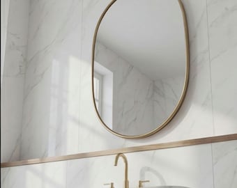 Oval Brass Mirror, Handmade Moroccan Bathroom Mirror, Gold Vanity Mirror, Modern Wall Mirror, Organic Oval Mirror