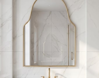 Cathedral Arch Brass Mirror, Handmade Gold Vanity Mirror,  Bathroom Wall Mirror, Elegant Arched Decorative Mirror, Luxury Home Accent