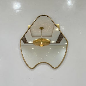 Oversized Brass Wall Mirror, Giant Irregular Wavy Mirror, Antique Italian Brass Mirror, Large Bathroom Mirror, Decorative Wall Frame Mirror