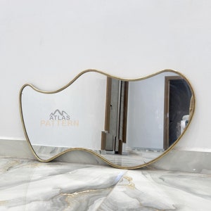 Large Bronze Mirror, Irregular Brass Wall Mirror, Antique Brass Mirror, Italian Wall Frame Mirror, Unique Bathroom Mirror, Wall Brass Mirror