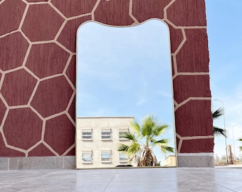 Full-Length Floor Mirror, Brass Puddle Mirror, Irregular Wall Mirror, Asymmetrical Gold Mirror, Decorative Ornate Wall Mirror, Makeup Mirror