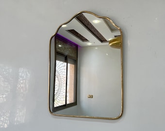 Wavy Mirror, Full Size Vanity Mirror, Tall Mirror for Stylish Makeup, Elegant Brass and Wavy Wall Mirror, Hollywood Design for Modern Decor