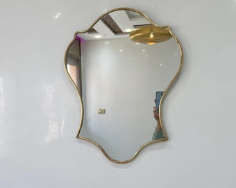 Brass Vanity Mirror, Large Bathroom Mirror, Unique Long Wavy Mirror, Elegant Gold Arch Mirror, Ideal for Stylish Home Interiors and Decor