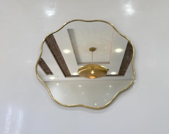 Round Standing Mirror, Wavy Brass Mirror, Asymmetrical Antique Brass Mirror, Irregular Wall Mirror, Hallway Mirror, Entryway Miror, Bathroom