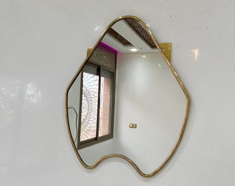 Shower Pivot Mirror, Unlacquered Brass Bathroom Mirror, Wavy Brass Mirror, Brass Wall Mirror, Gold Bedroom Mirror, Elegant Hallway Mirror