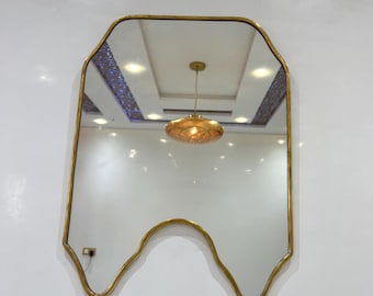 Gold Standing Mirror, Italian Handmade Mirror, Bathroom Mirror, Vintage Shield Mirror, Bedroom Wall Mirror, Decorative Entryway Mirror