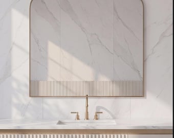 Organic Brass Mirror, Rounded Rectangle Wall Mirror, Modern Bathroom Vanity Mirror, Gold Brass Frame, Contemporary Wall Decor, Custom Mirror