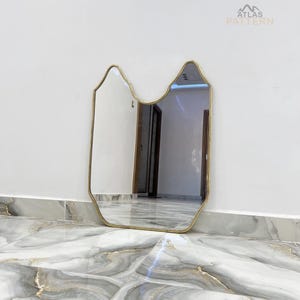 Antique Brass Wall Mirror, Wavy Irregular Design, Vintage Bathroom Mirror, Decorative Wall Art Décor, Unique Home, Brass Mirror for Modern