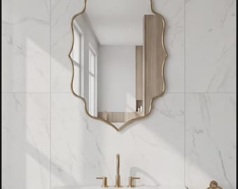 Handmade Scalloped Brass Mirror, Moroccan Vanity Mirror, Organic Vintage Wall Mirror, Decorative Bathroom Mirror, Luxury Brass Home Decor