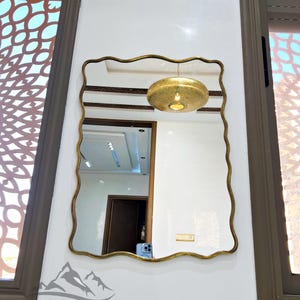 Rectangle and Square Mirrors, Wavy Brass Antique Mirror, Irregular Bathroom Vanity Mirror, Italian Brass Mirror, Decorative Wall Mirror