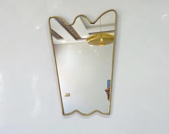 Floor Mirror, Full Body Curved Wavy Brass Mirror, Irregular Asymmetrical Antique Italian Mirror, Gold Bathroom Mirror, Handmade Brass Mirror