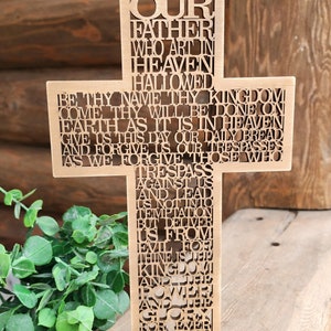 Lord&#39;s Prayer Wood Cross with Stand