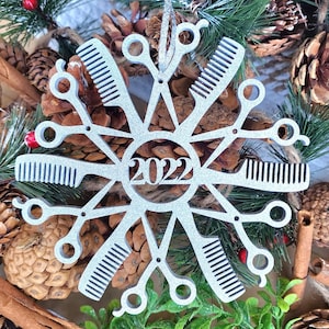 Hairstylist Snowflake Christmas Ornament | Snowflake Scissor and Comb Ornament | Barber Christmas Ornaments | Salon Snowflake Ornament