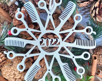 Hairstylist Snowflake Christmas Ornament | Snowflake Scissor and Comb Ornament | Barber Christmas Ornaments | Salon Snowflake Ornament