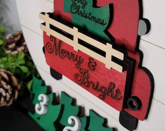 Christmas Countdown Wall Hanger| Red Truck Christmas Tree Countdown | Interchangeable Christmas Countdown Sign