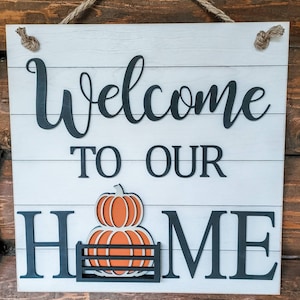 Welcome to Our Home Interchangeable Door Hanger Entryway Sign with Your Choice of Inserts for Holidays and Seasons