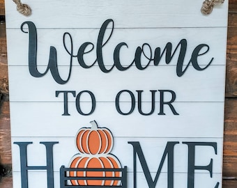 Welcome to Our Home Interchangeable Door Hanger Entryway Sign with Your Choice of Inserts for Holidays and Seasons
