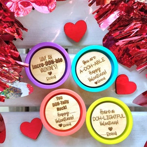 Valentines Doh Custom Engraved Wood Label | Valentines for Doh Container Lid | Classroom Valentine Gifts