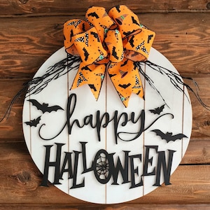 Happy Halloween Door Sign. Halloween Bats. Halloween Fall Decor.