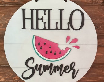 Hello Summer Wood Door Hanger.  Watermelon Door Sign. Hello Summer Shiplap Door Hanger. Hello Summer Door Hanger; Summer Door Hanger
