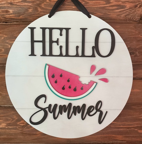Hello Summer Wood Door Hanger.  Watermelon Door Sign. Hello Summer Shiplap Door Hanger. Hello Summer Door Hanger; Summer Door Hanger