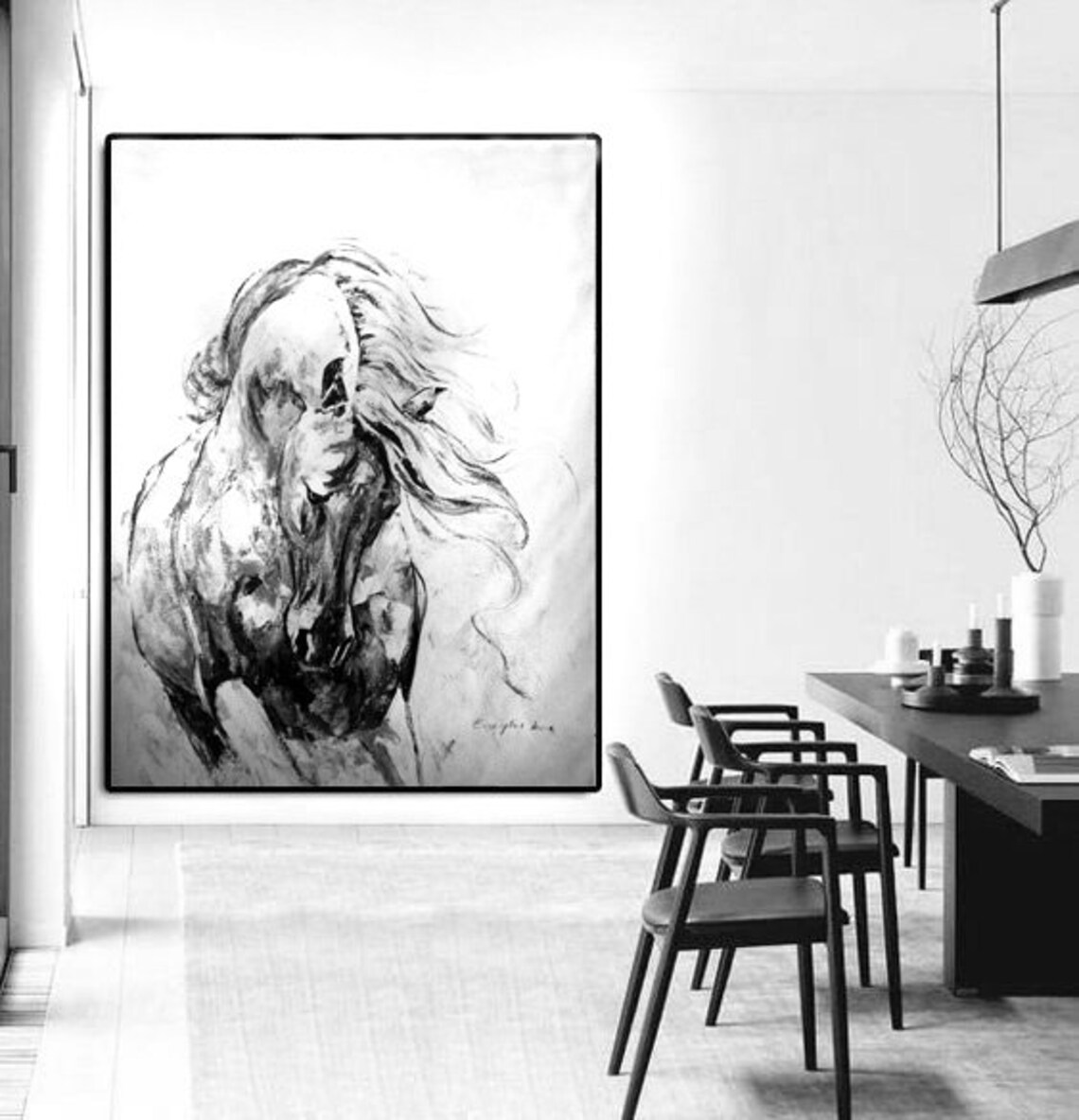Black and White Large Wall Art Extra Large Horse Painting Etsy