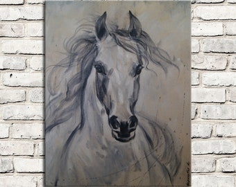 Weiße Pferdekunst Ölgemälde Pferde Original abstrakte Kunst