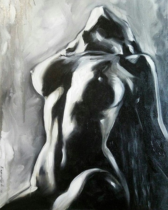 African american nude art Nude painting black and white | Etsy