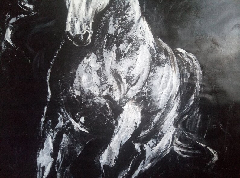 Extra Large Horse Painting Original Oil and Acrylic Art Black Etsy