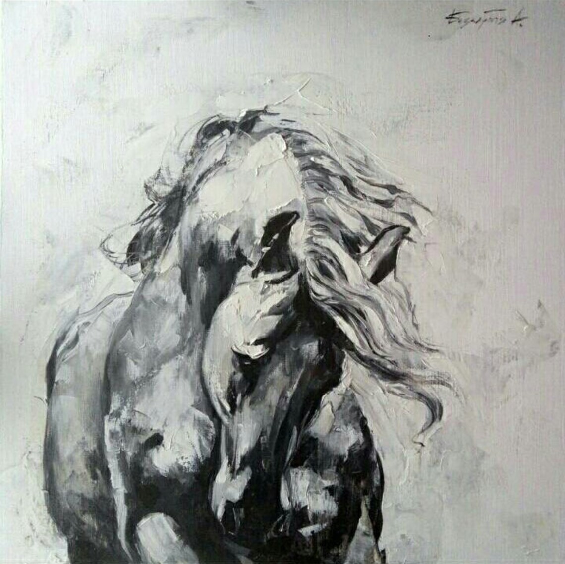 Extra Large Horse Painting Running Horse Gallop Art Black and Etsy