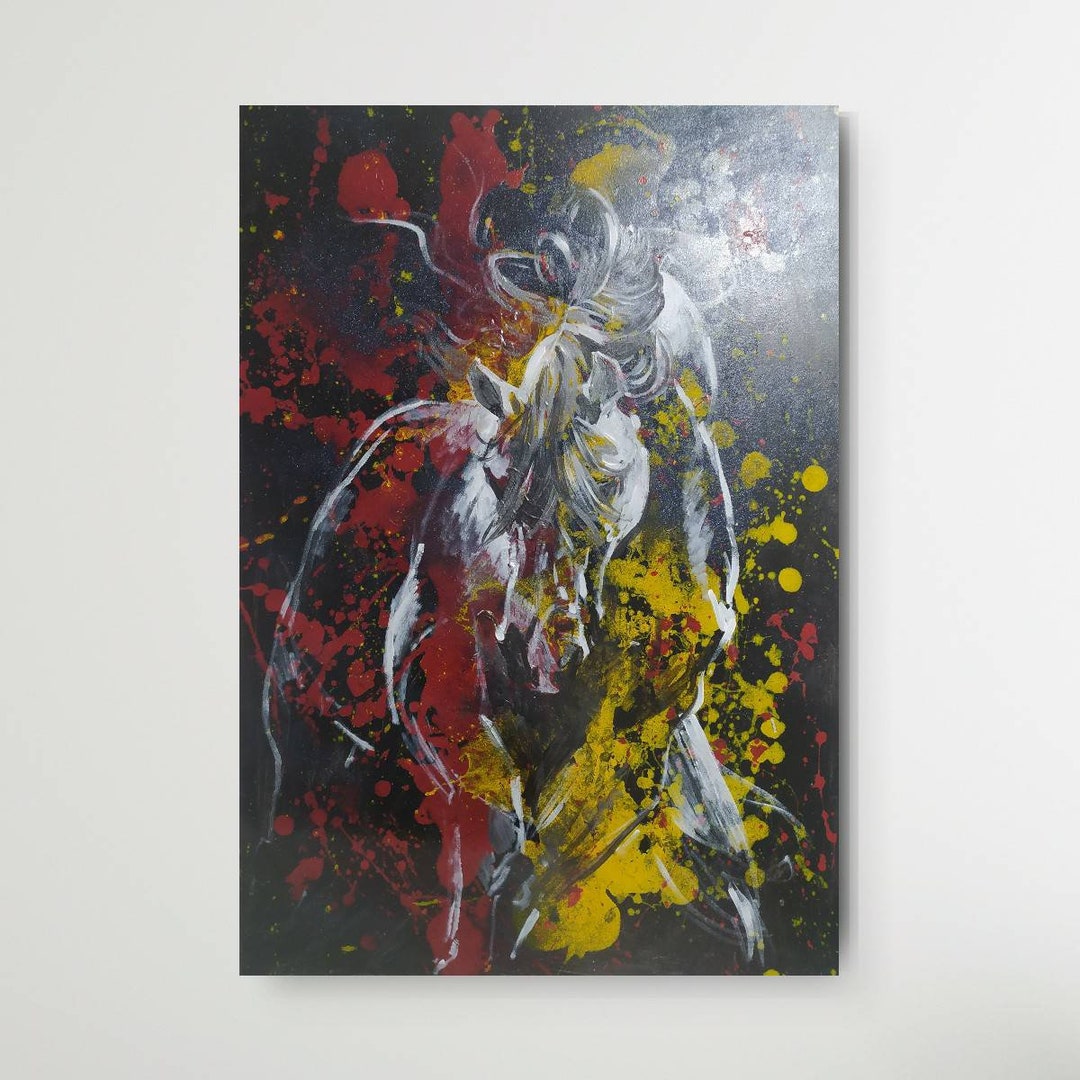 Large Horse Abstract Wall Art Black Red Yellow Painting on Canvas - Etsy