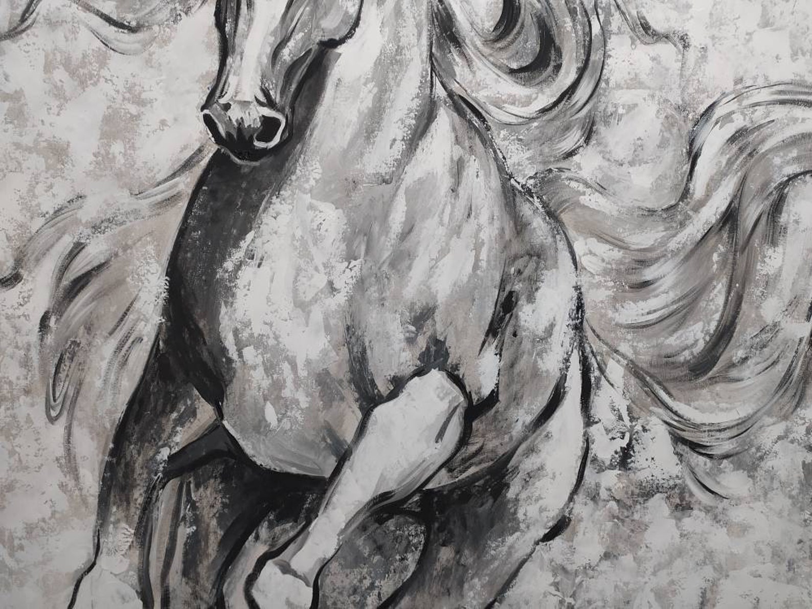 Extra Large Art White Horse Painting Original Acrylic Art Etsy
