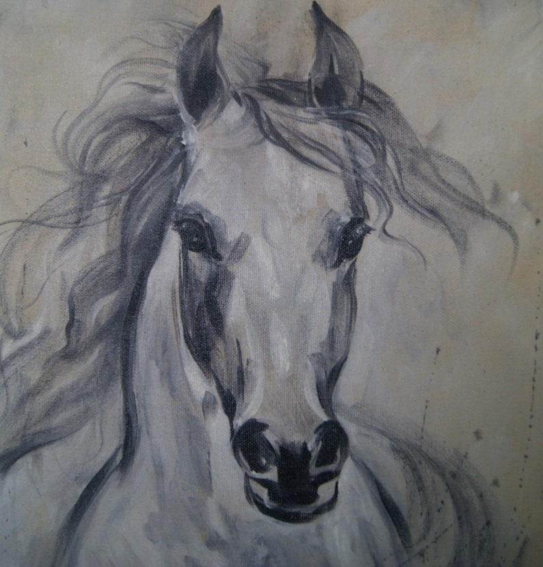 Horse Original Painting White Horse Wall Art Horse Head Etsy